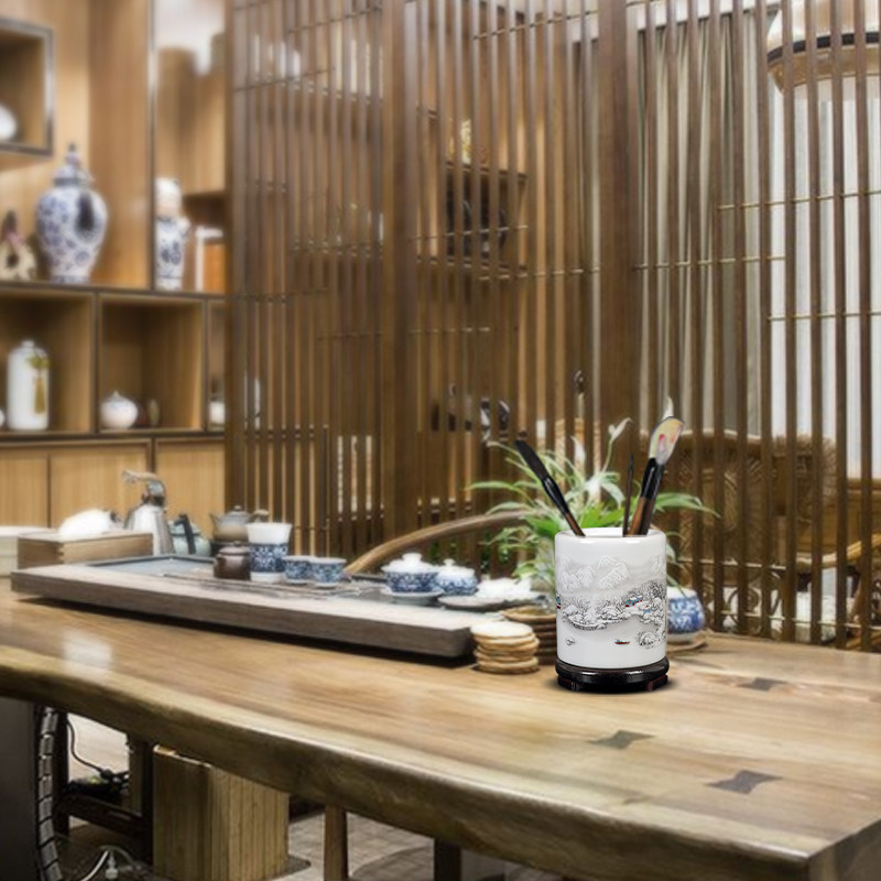 景德镇陶瓷器仿古粉彩笔筒创意时尚办公室书房装饰摆件教师节礼品