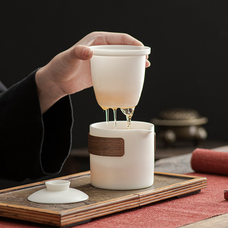 唐舍中式羊脂玉瓷德化白瓷快客杯旅行茶具套装家用户外便携式泡茶