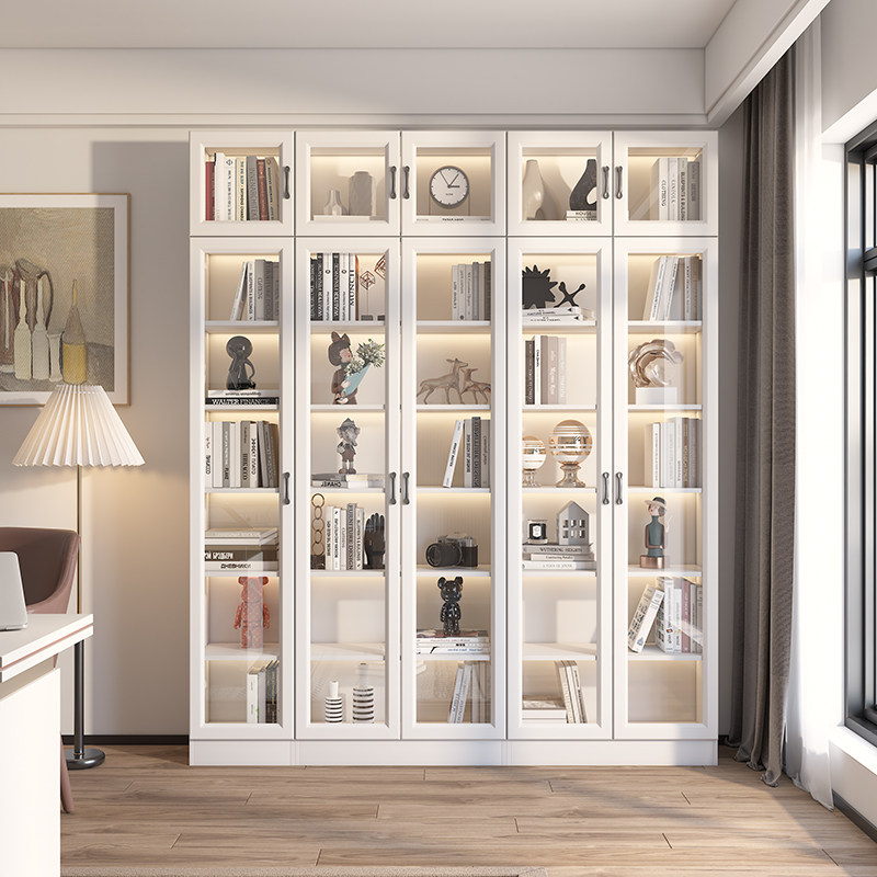 美式书柜自由组合书架格子柜一体靠墙客厅展示柜玻璃防尘书架书橱
