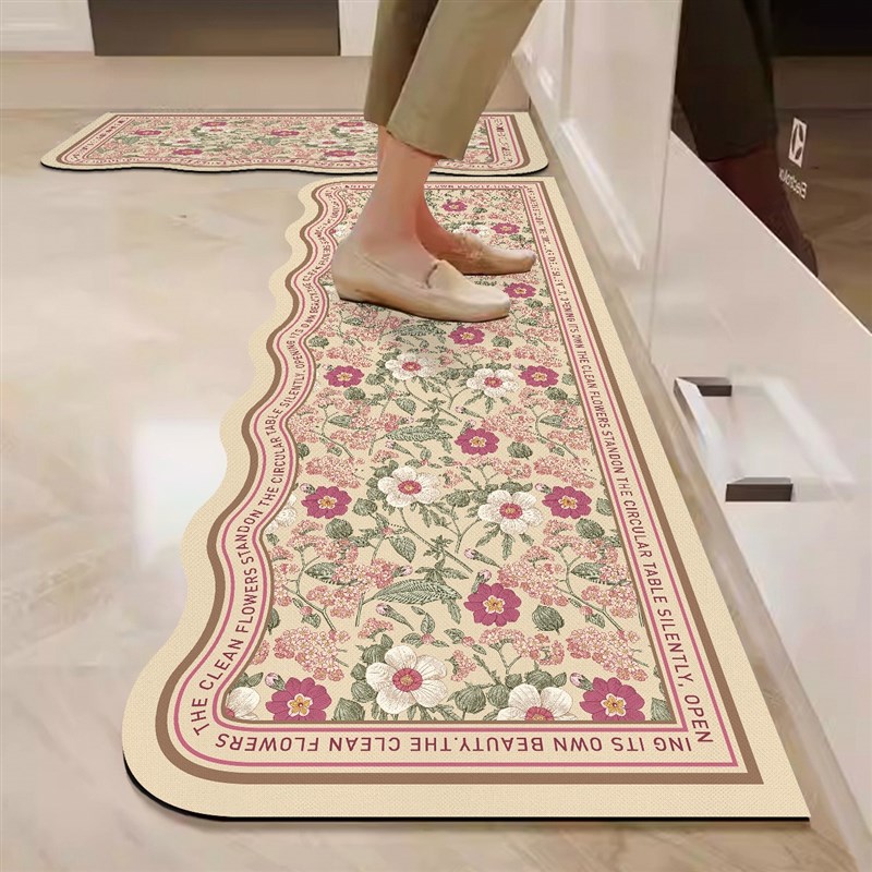 2025新款美式厨房地垫可擦免洗防滑防油硅藻泥脚垫子吸水耐脏地毯