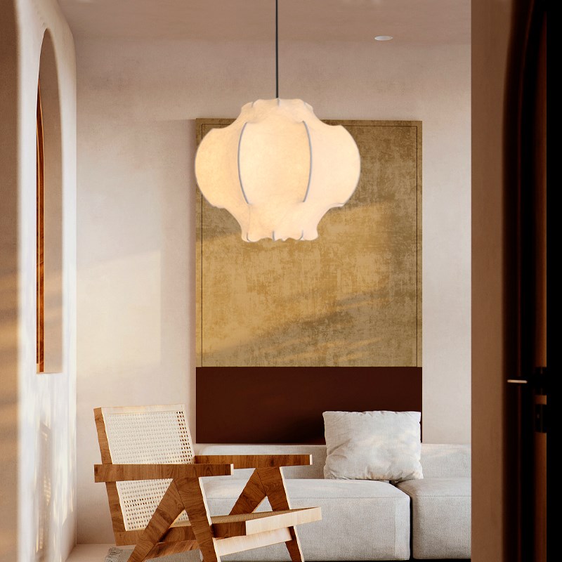 洋葱头中古蚕丝吊灯日式诧寂风餐厅书房主卧室房间灯具法式奶油风