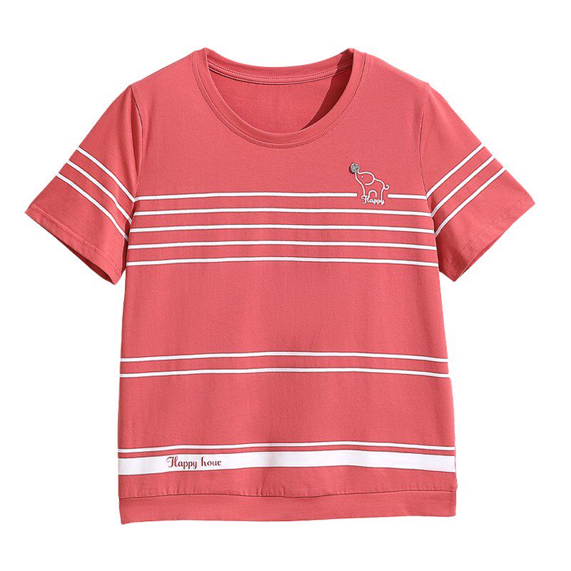 纯棉短袖t恤女妈妈夏装2024新款中老年遮肚条纹上衣时尚洋气小衫