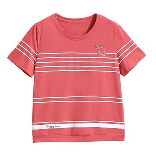 纯棉短袖t恤女妈妈夏装2024新款中老年遮肚条纹上衣时尚洋气小衫