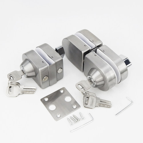 免打孔玻璃门锁 免开孔单门双门门锁 玻璃插销锁 迷你型锁小插销