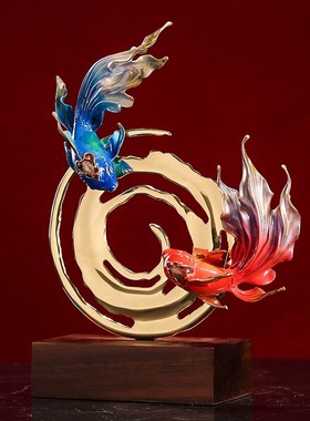 轻奢纯铜招财鲤鱼戏水金鱼摆件客厅样板房酒店玄关装饰品乔迁送礼