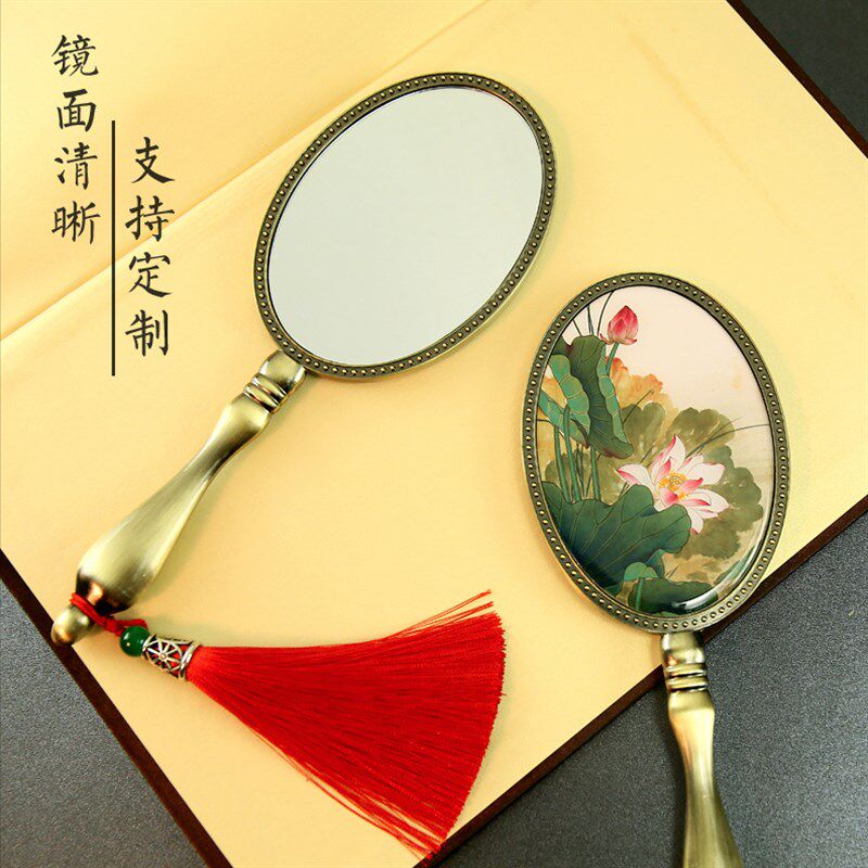 手持舞蹈小镜子女复古风化妆镜便携手柄镜图案定制logo订做送礼物