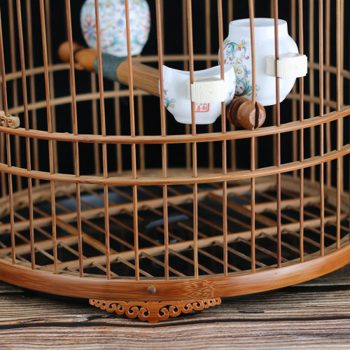 画眉蜡嘴竹鸟笼紫竹老竹竹皮抛光手工平底老竹手工活底鸟笼全套