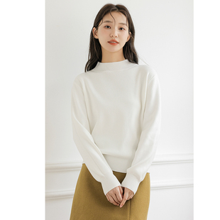 半高领针织衫女2023年秋冬新款长袖内搭宽松加厚打底毛衣黑色上衣