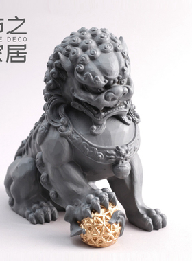 国风文创狮子摆件新中式动物雕塑入户玄关博古架办公区装饰礼品