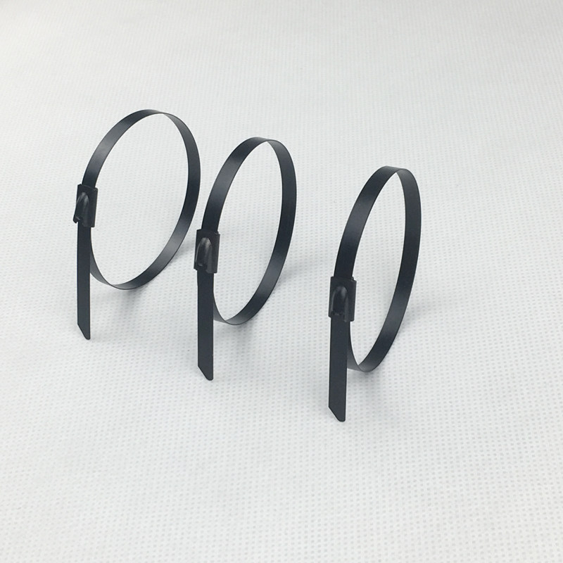 喷塑不锈钢扎带7.9*400mm 自锁式白钢绑带 船用防腐金属卡扣 黑色