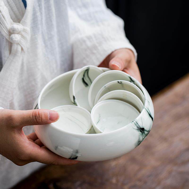 陶瓷茶洗家用功夫茶具水盂水墨大杯洗青瓷小笔洗茶具配件建水大号