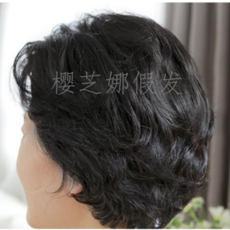 真人发丝中老年人真发假发女短发女式假发 短卷发化疗妈妈假发套