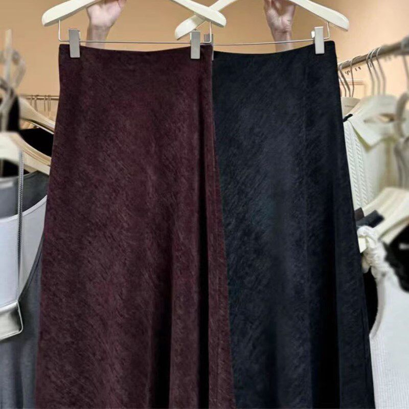 冬季复古鱼尾裙半身裙女秋冬新款棕色a字裙子长裙黑色半裙冬裙