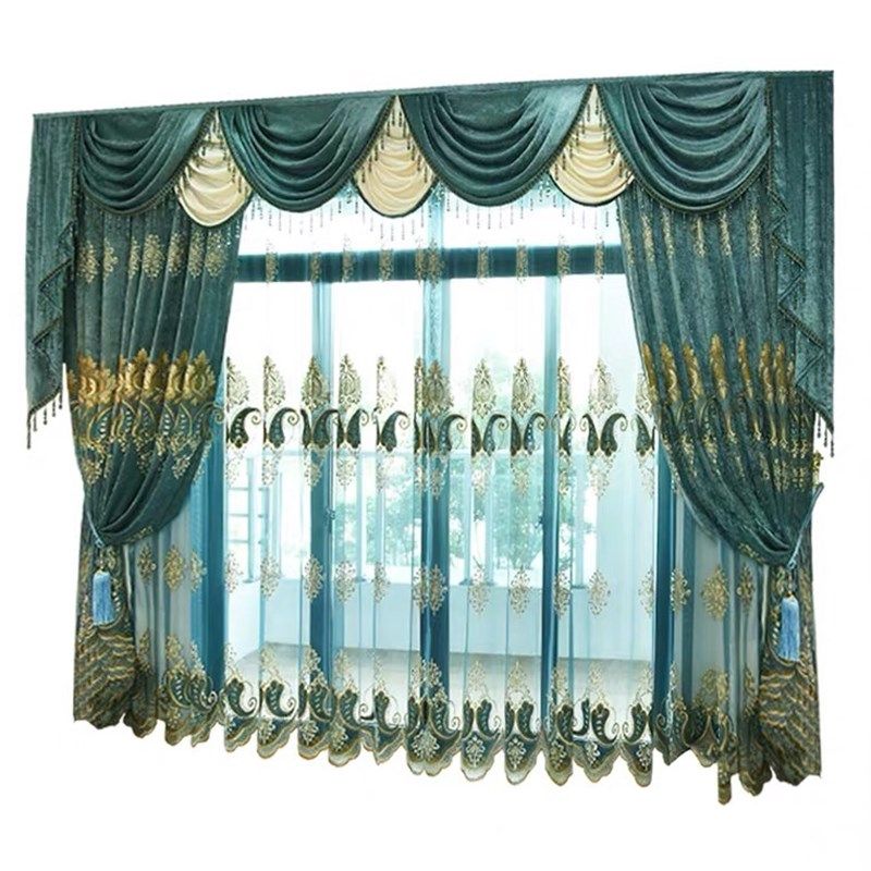 定制雪尼尔窗帘北欧简约遮光客厅卧室欧式绣花布成品高档奢华大气