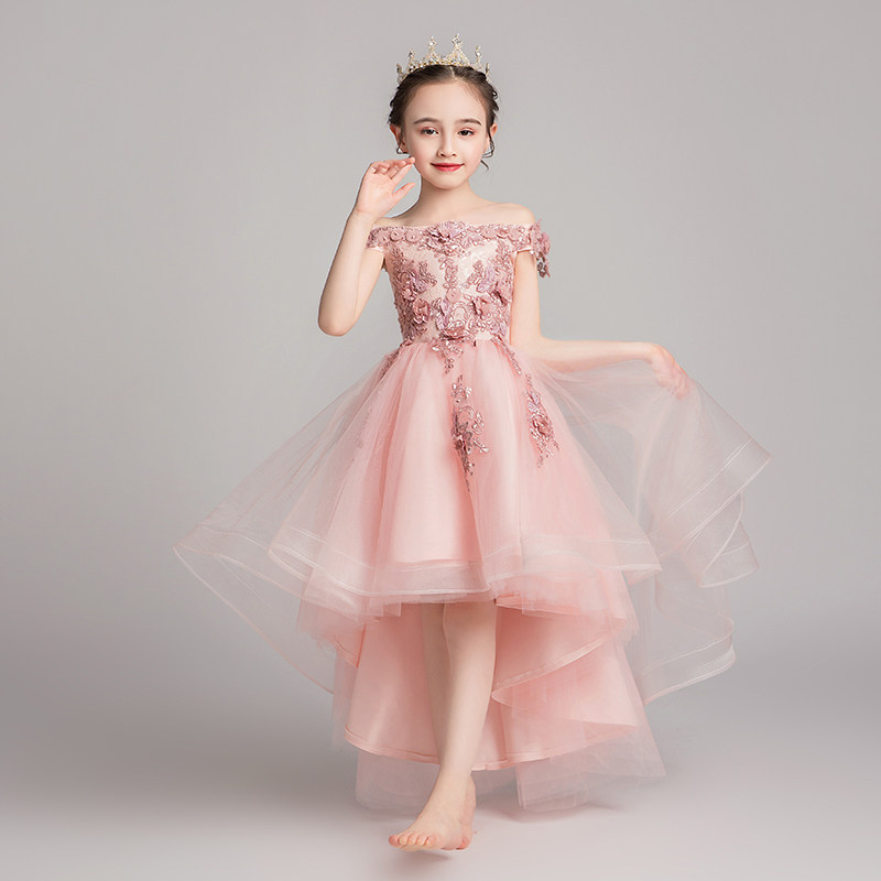 小女孩公主裙女童洋气一字肩花童礼服主持人儿童钢琴演出服粉色夏,童装/婴儿装/亲子装,儿童礼服,淘宝优惠券,粉丝福利购,淘宝优惠卷