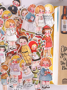 番茄汤娃娃手帐素材vintage复古贴纸dolly dingle欧美怀旧老贴画