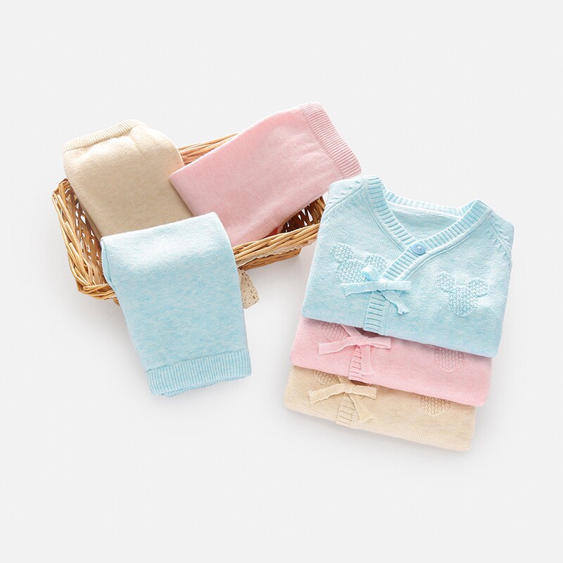 新生儿宝宝毛衣套装初生婴儿秋装手工编织春秋针织衫纯棉外出衣服
