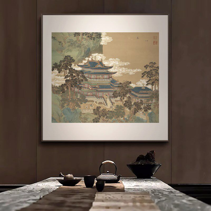 新中式茶室禅意背景墙上挂画餐厅山水风景挂画玄关走廊过道装饰画