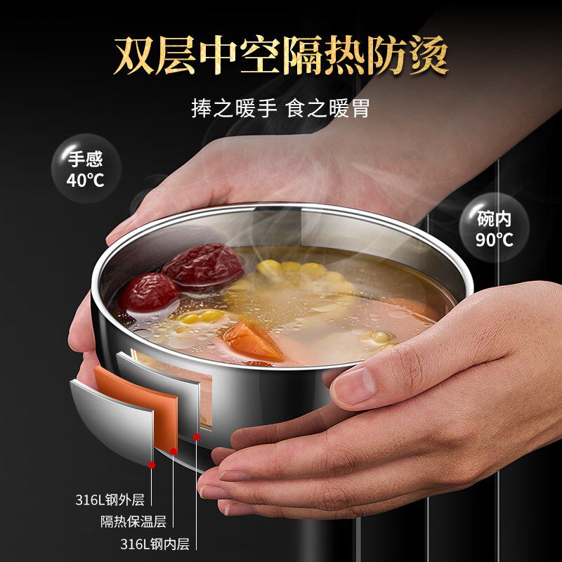 316L不锈钢碗家用成人大饭碗儿童吃饭隔热汤碗宝宝防摔防烫小铁碗