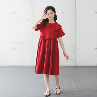 女童夏季连衣裙2023新款童装女孩网红洋气中大儿童红色公主裙夏天