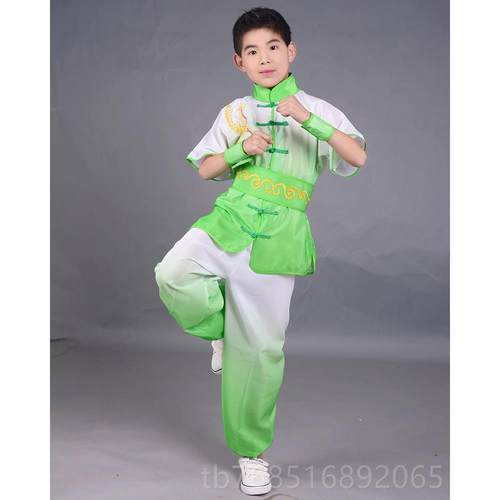 高档新比款渐变过色武术表演服儿童男女款刺绣渡龙武术演赛服出服