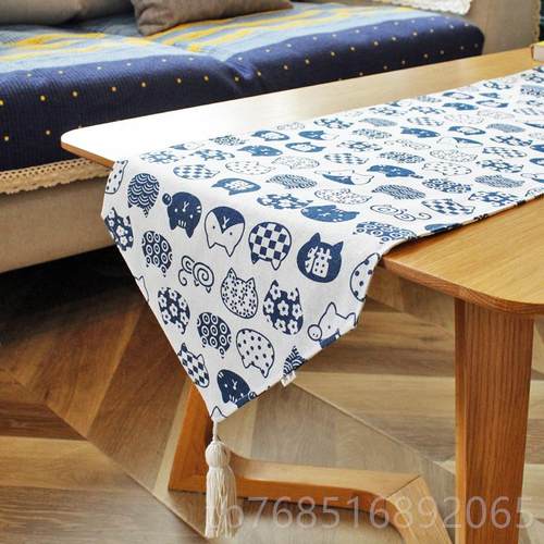 高档式桌旗餐边柜盖柜巾和风茶旗长方形茶旗斗几柜日电视盖布棉麻