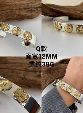 高档不手同银匠高桥纯银羽老鹰绿石开口镯个性松复古宽版情侣素毛