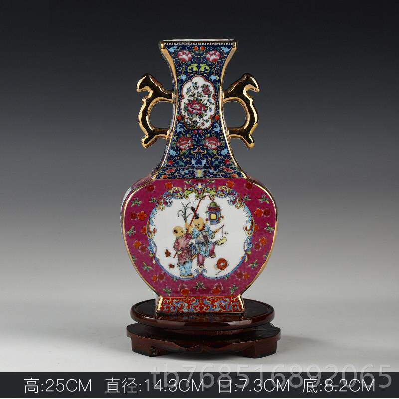 高档景德陶瓷瓷花瓶摆彩件珐琅欧式瓶子现代家居镇客厅酒柜玄关装
