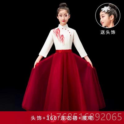 高档中演小生男女童汉服舞蹈服诗歌朗大合学唱团主持比赛古筝出礼