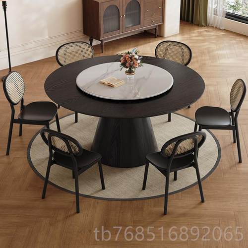 高档用北宫廷圆型全实木餐桌椅2024新域款带转盘板餐桌家饭岩桌子