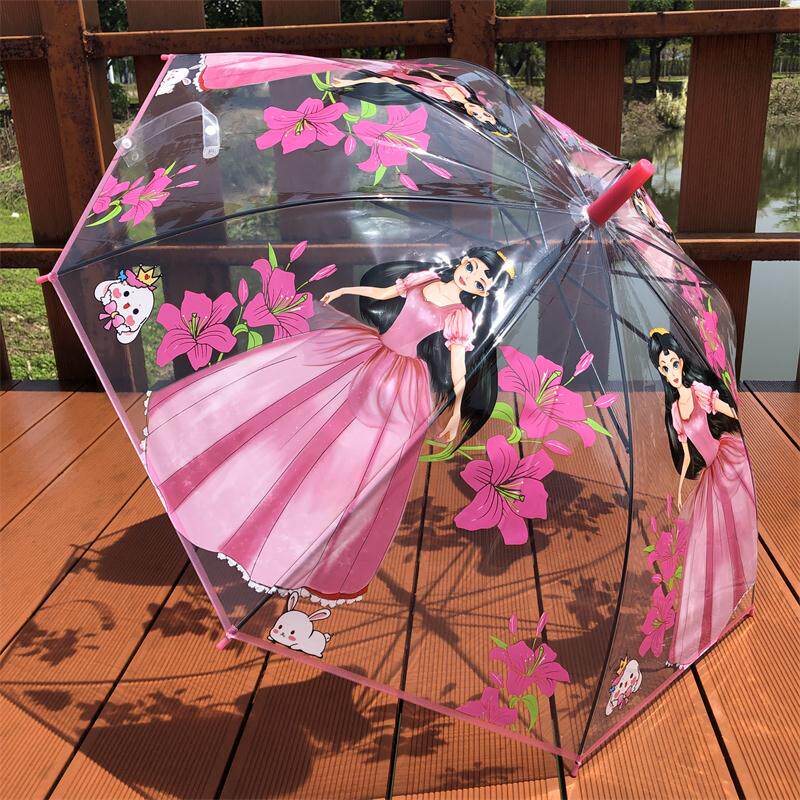 透明儿童雨伞自动长柄小猪卡通工程车男女恐龙小孩幼儿园公主小伞