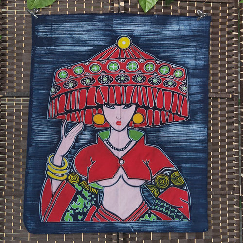 手工染布苗族蜡染画中式墙面复古装饰背景布简约家居壁挂画挂帘布