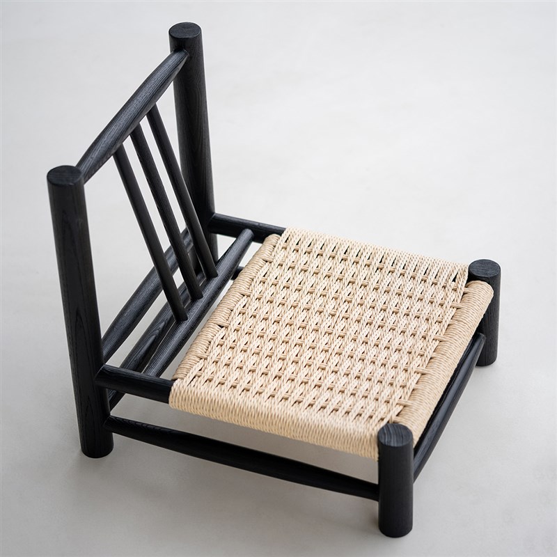 叁几 侘寂风家用阳台小椅子实木矮凳子榆木榻榻米绳编飘窗椅靠背