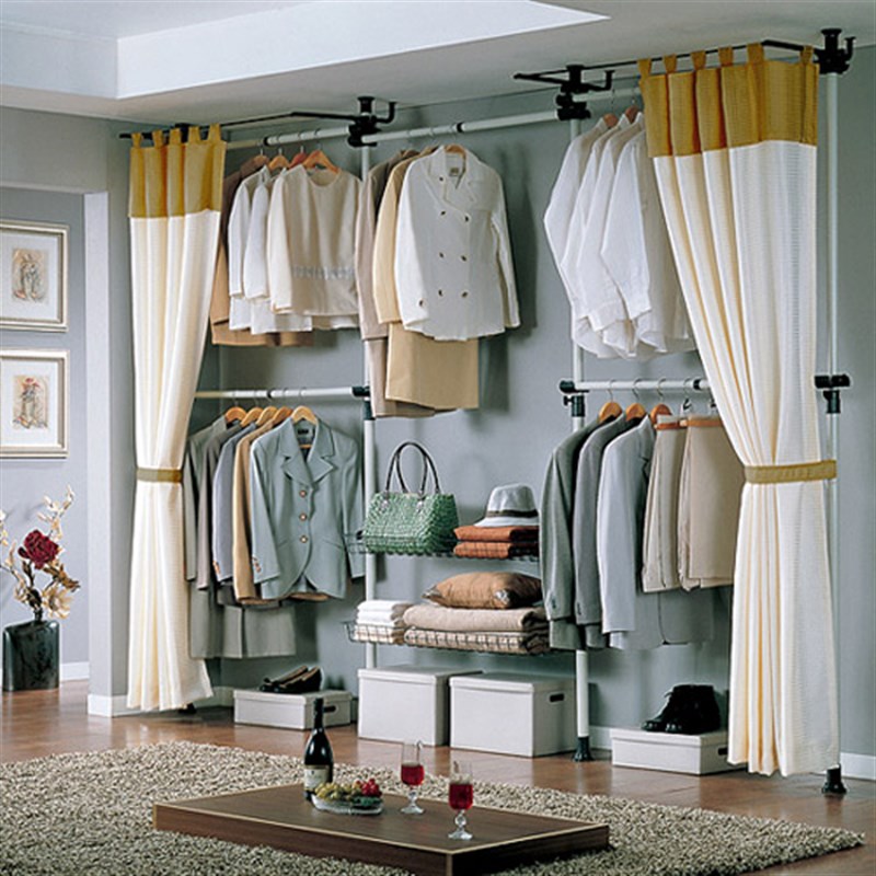 顶天立地简易衣柜开放式布衣柜钢架置物架衣帽架挂衣柜铁艺衣帽间