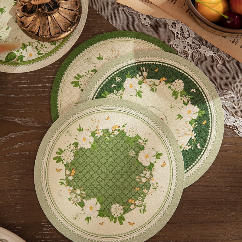 桌面防烫隔热垫春夏田园风餐垫小圆杯垫清新绿色餐桌碗盘餐具垫子