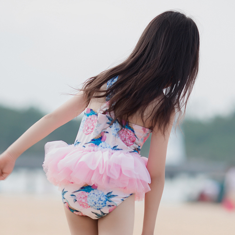女童泳衣纱裙无袖儿童中小童公主裙式游泳衣新款洋气女孩连体泳装