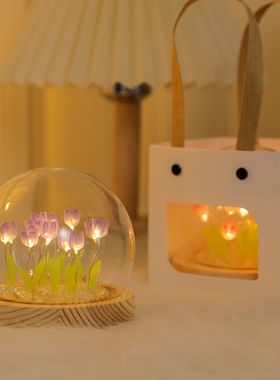 diy郁金香小夜灯摆件创意led手工材料包卧室装饰品情人节生日礼物