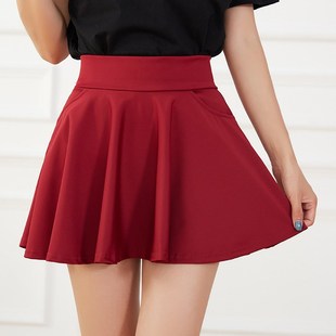 带口袋小黑裙女a字荷包广场跳舞蹈弹力有兜大码 胖m半身百褶超短裙