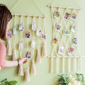 照片墙diy挂绳装 饰墙面创意麻绳明信片照片展示墙挂毯