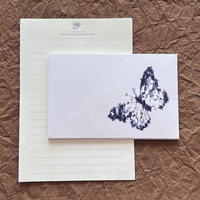 可爱蝴蝶信封信纸套装浪漫白色加厚国风高级感简约唯美火漆封口贴