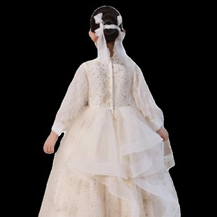 中大童钢琴生日晚礼服冬季蓬蓬纱裙小女孩微胖大码加绒加厚主持人