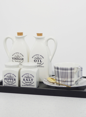 样板房间厨房软装调味罐摆件展示橱柜调味瓶杯子托盘家居软装饰品