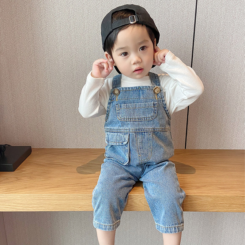 宝宝背带裤春装新款洋气休闲男童牛仔裤儿童百搭连体长裤婴儿裤子