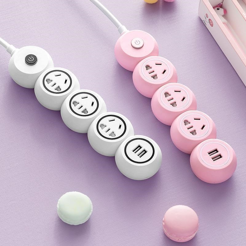 usb插排多孔多口插头学生宿舍家用粉色可爱插座带线插线板转换器