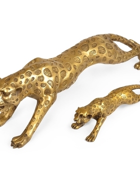 纯铜豹子铜金钱豹摆件创意家居装饰品豹子客厅酒柜电视柜汽车摆设