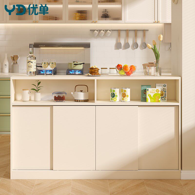 奶油风餐厅吧台隔断柜双面大容量料理台家用柜台桌定制E45