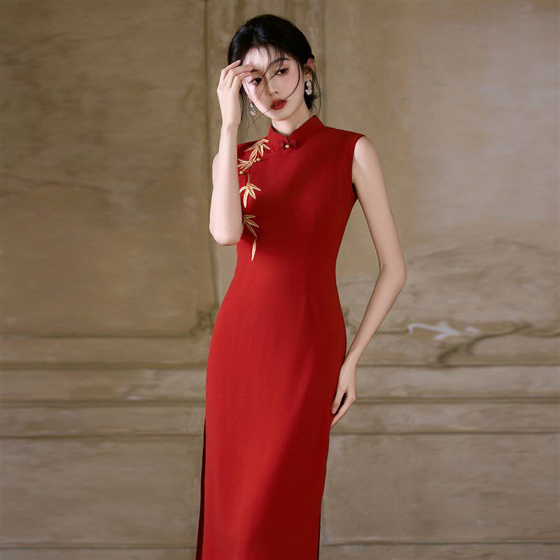 领证登记订婚旗袍女新中式礼服敬酒服红色新娘晨袍气质高端日常穿