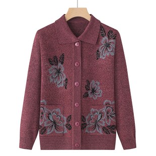 外套老太太宽松毛线衣 毛衣奶奶春秋冬加厚针织开衫 中老年新款 女装