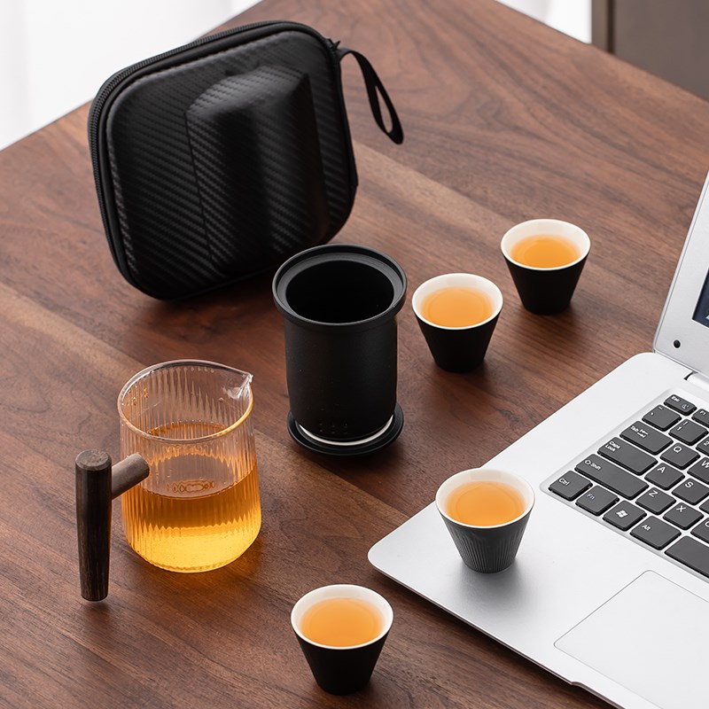 便携旅行茶具套装创意木柄一壶四杯玻璃快客杯户外家用泡茶壶茶杯