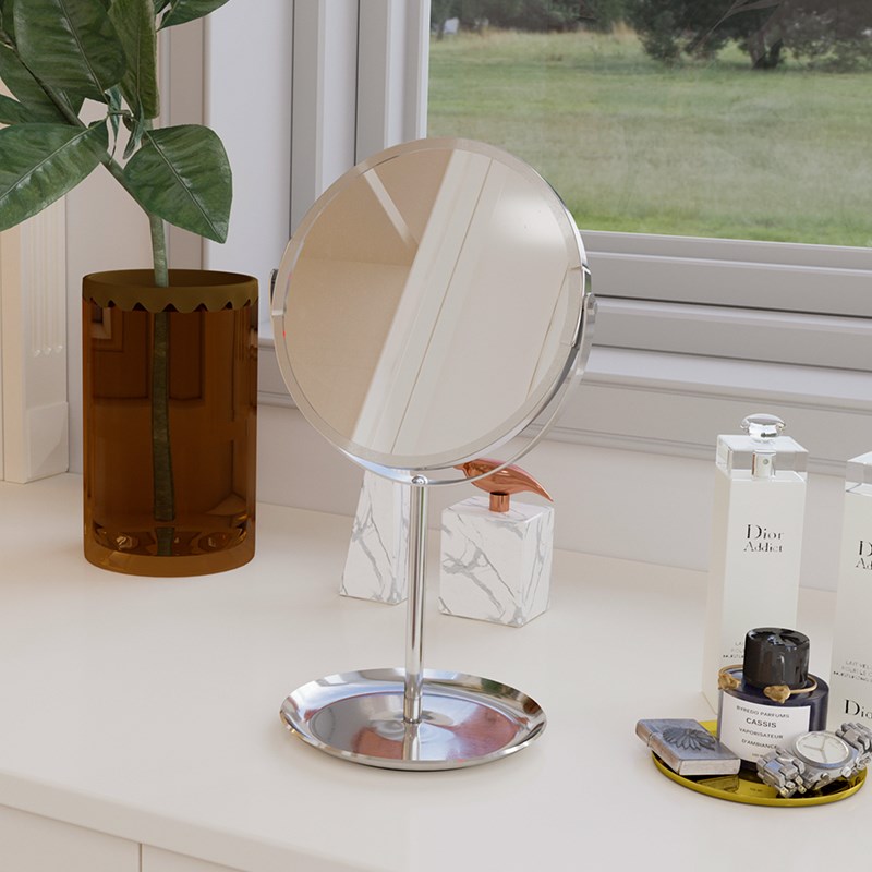 玉晶圆形高清台式化妆镜女生美容镜子梳妆镜双面镜公主镜放大桌面